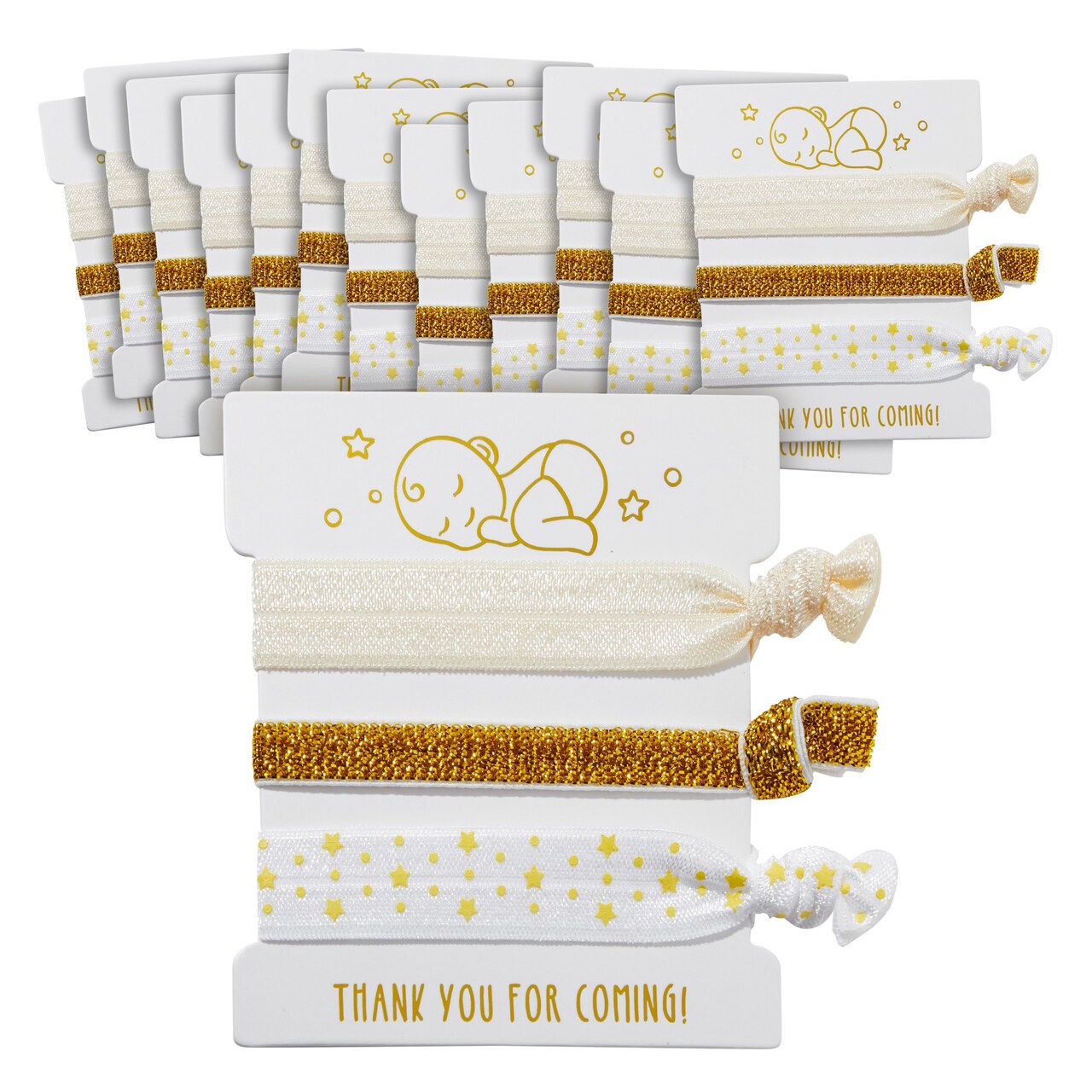 BLUE PANDA Elastic Ponytail Holder - Baby Shower Hair Tie Favors - Gender Reveal Hair Ties for Bachelorette Party Favors - Pack of 24, 0.39 & 0.59 x 10 in, Gold, Beige & White